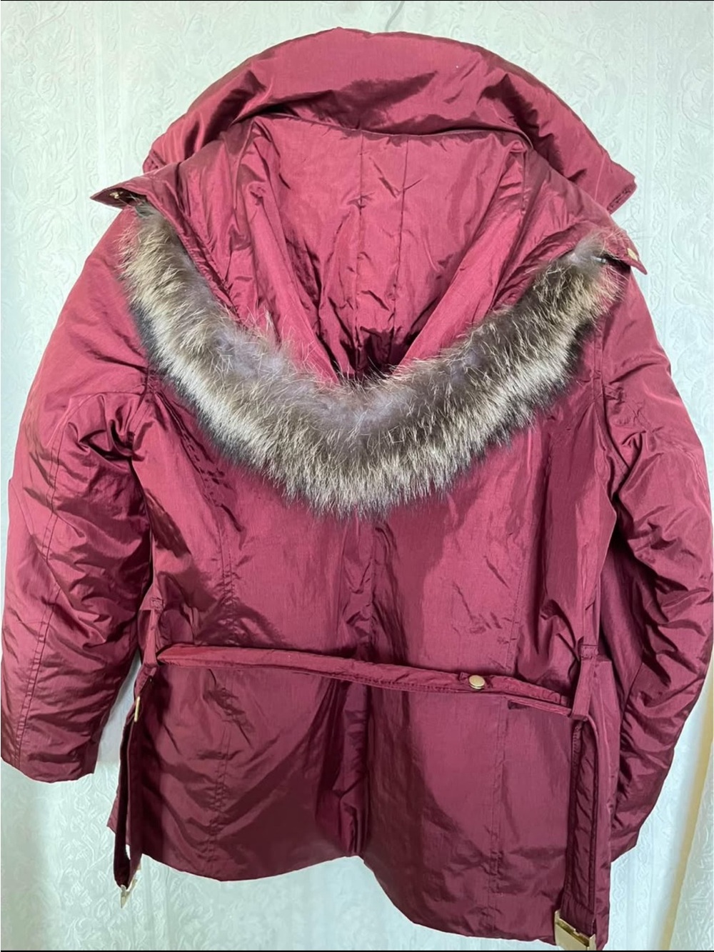 FERA SKI jacket coat Burgundy Puffer Parka with Faux Fur Trim size 8